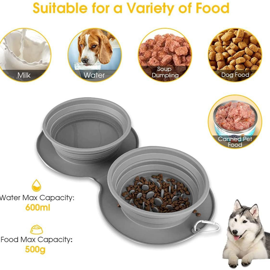 Silicone Foldable Slow Feeding Pet Bowl